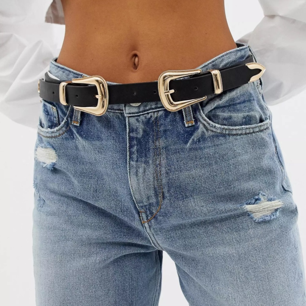 River island double buckle black belt